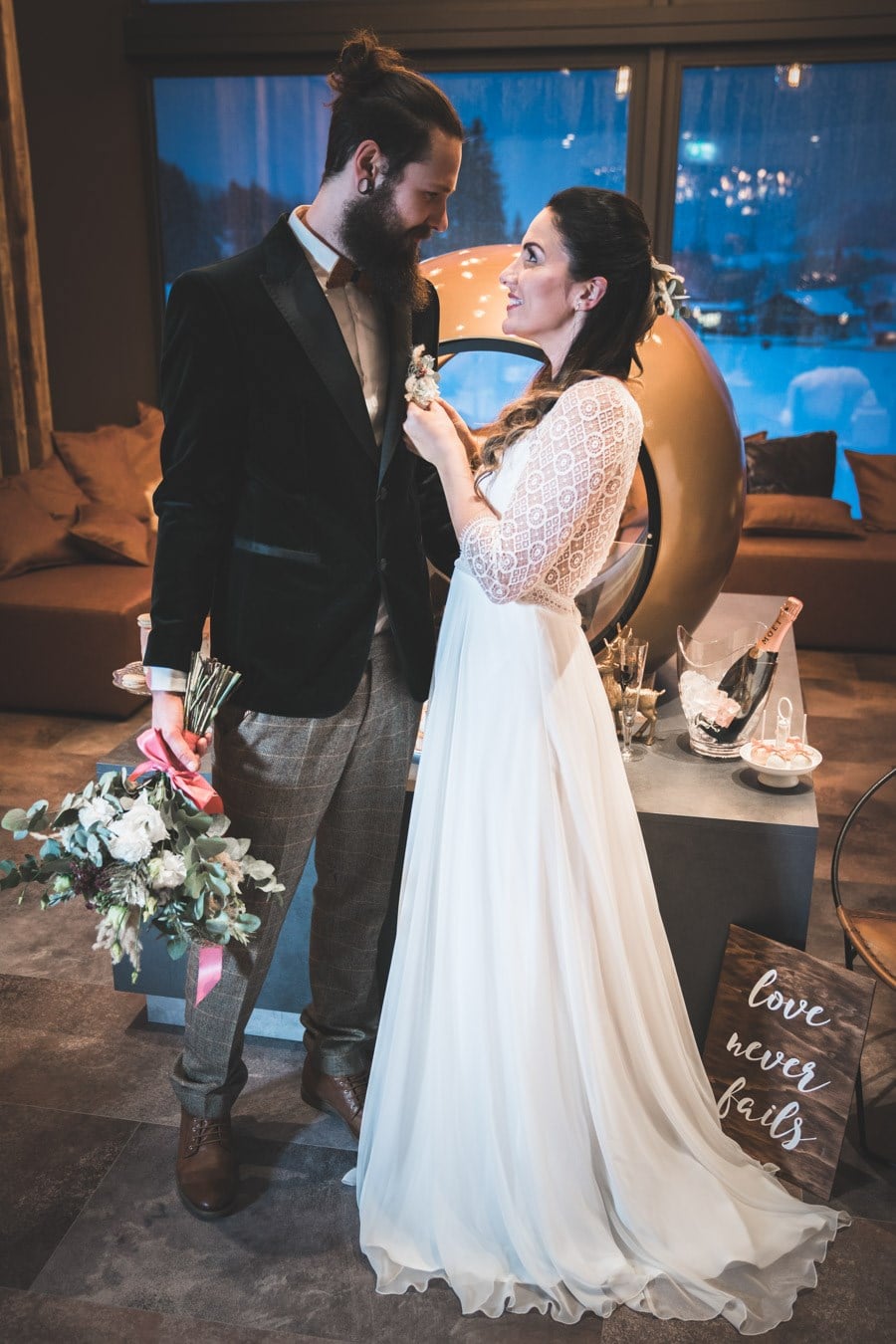 Idée pour un mariage en chalet au glamour bohème