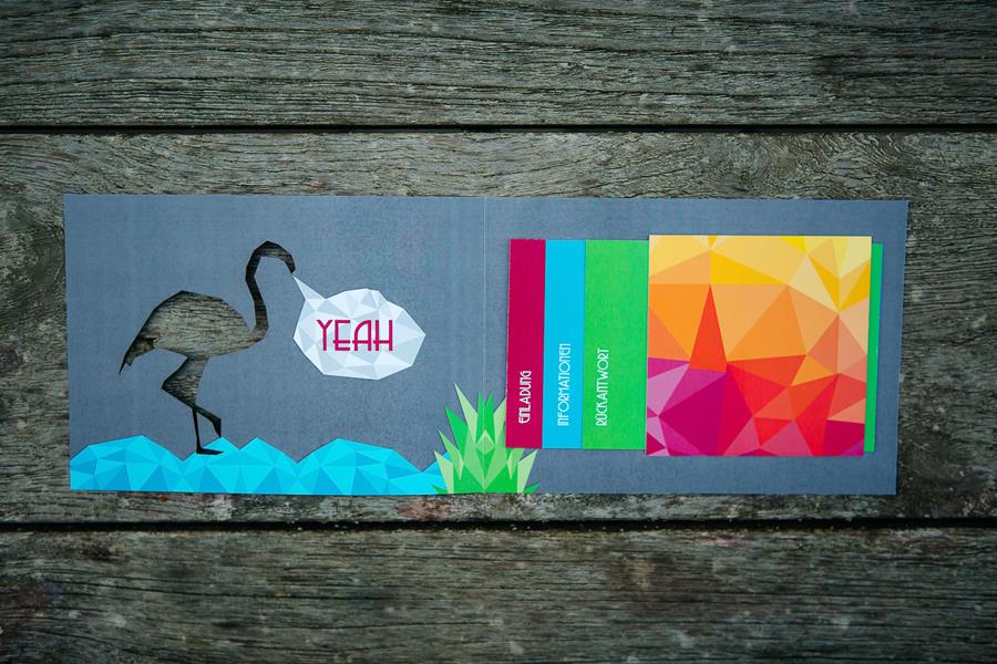 Mariage coloré, moderne, tendance : idée de faire-part et de papeterie