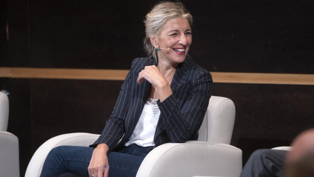 La vicepresidenta segunda, Yolanda Díaz, este martes en un acto.