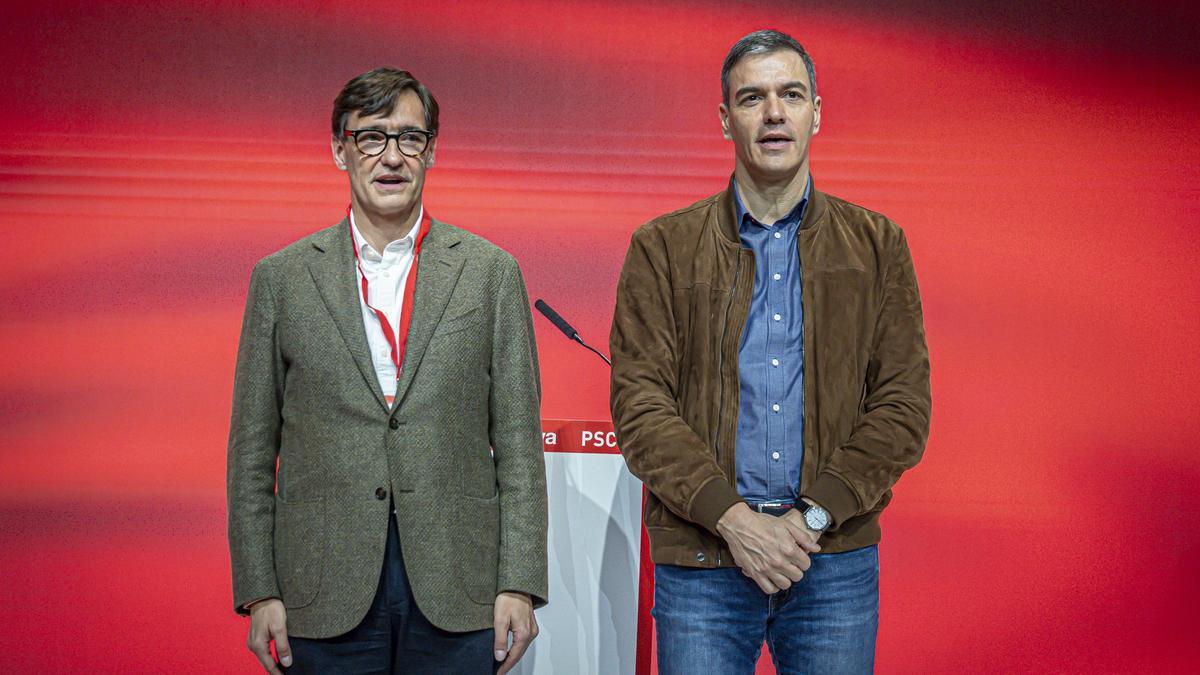 Illa y Sánchez, el pasado 16 de marzo en el Congreso del PSC celebrado en Barcelona.