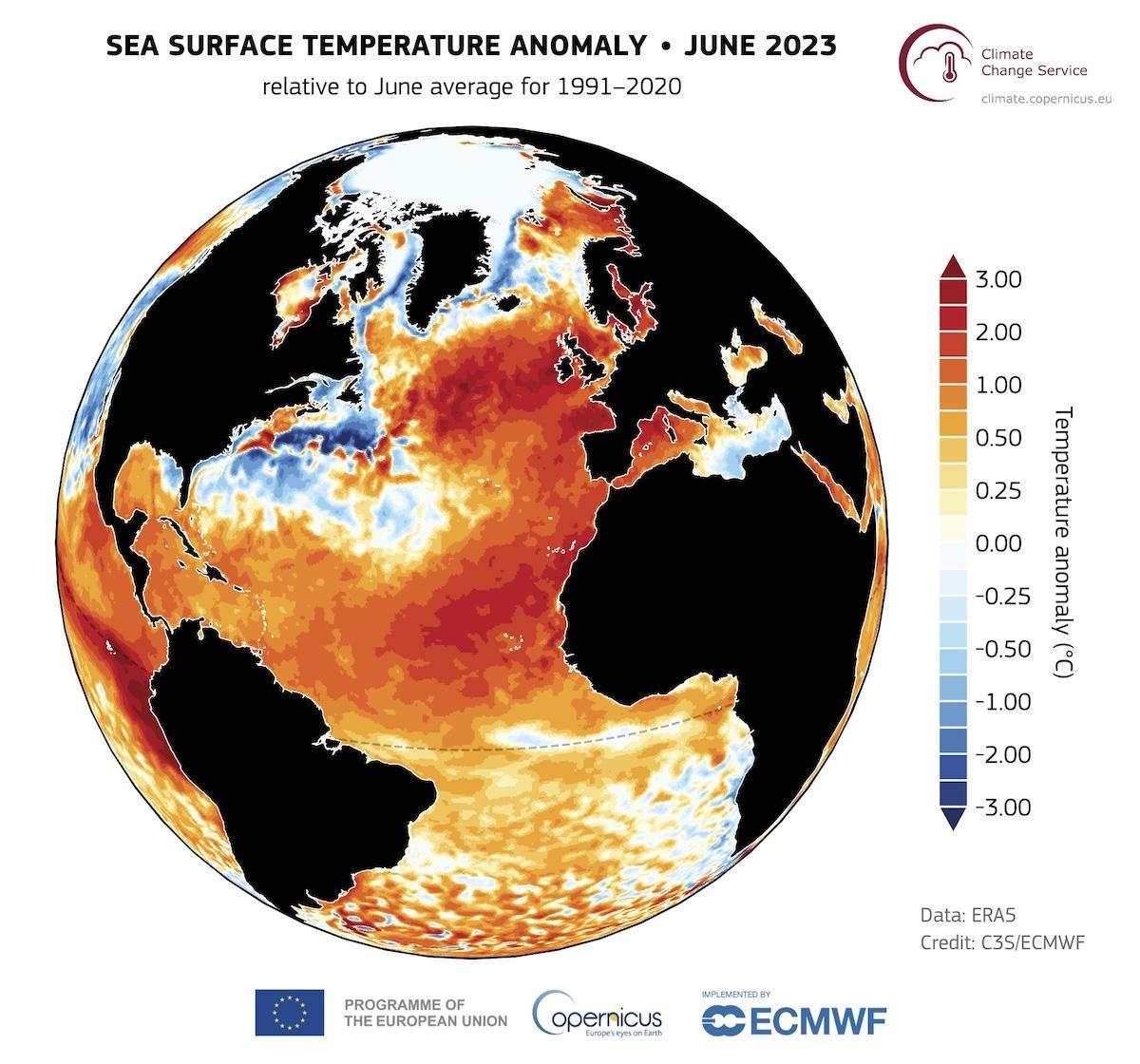 Anomalie de température en juin de l'année dernière