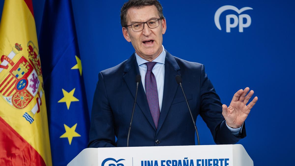 El líder del PP, Alberto Núñez Feijóo, en la sede de Génova.