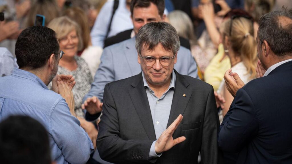 Puigdemont, durante un acto de Junts en Cotlliue (Franncia), el 7 de junio.