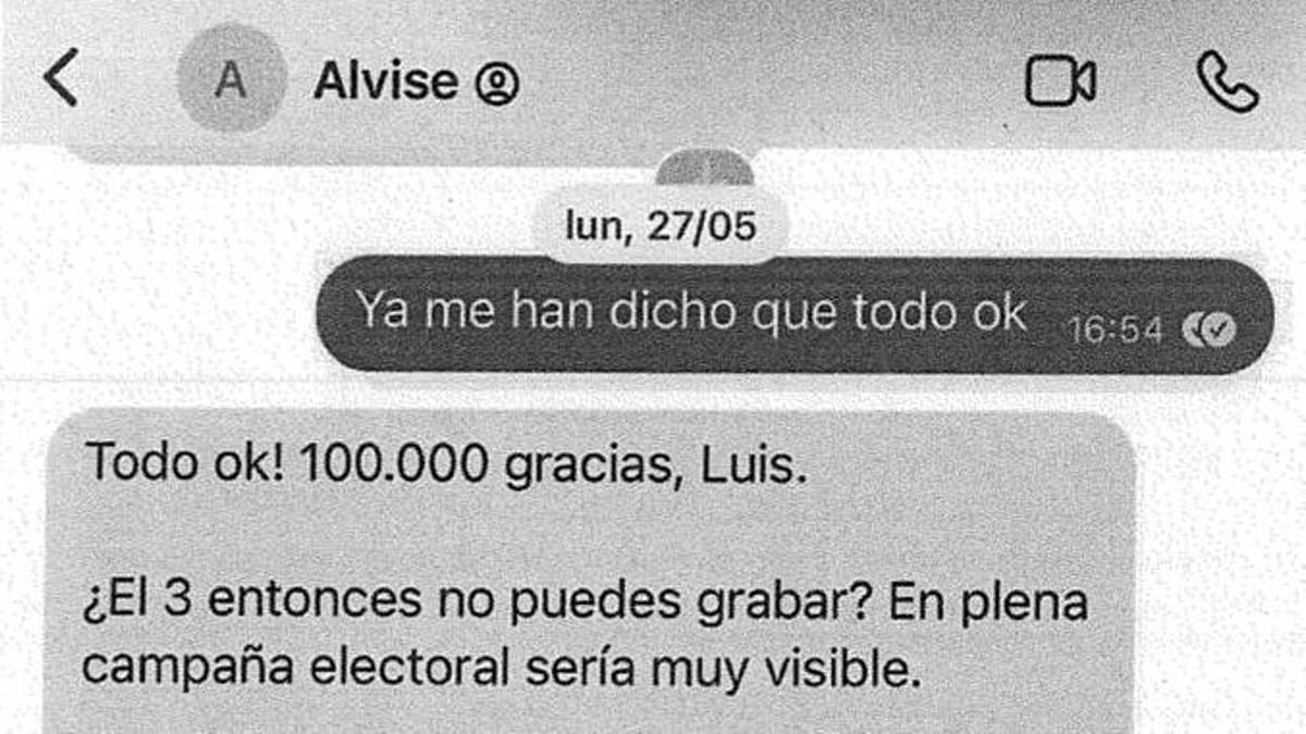 Intercambio de mensajes entre Alvise Pérez y Álvaro Romillo, conocido como 'CryptoSpain'.