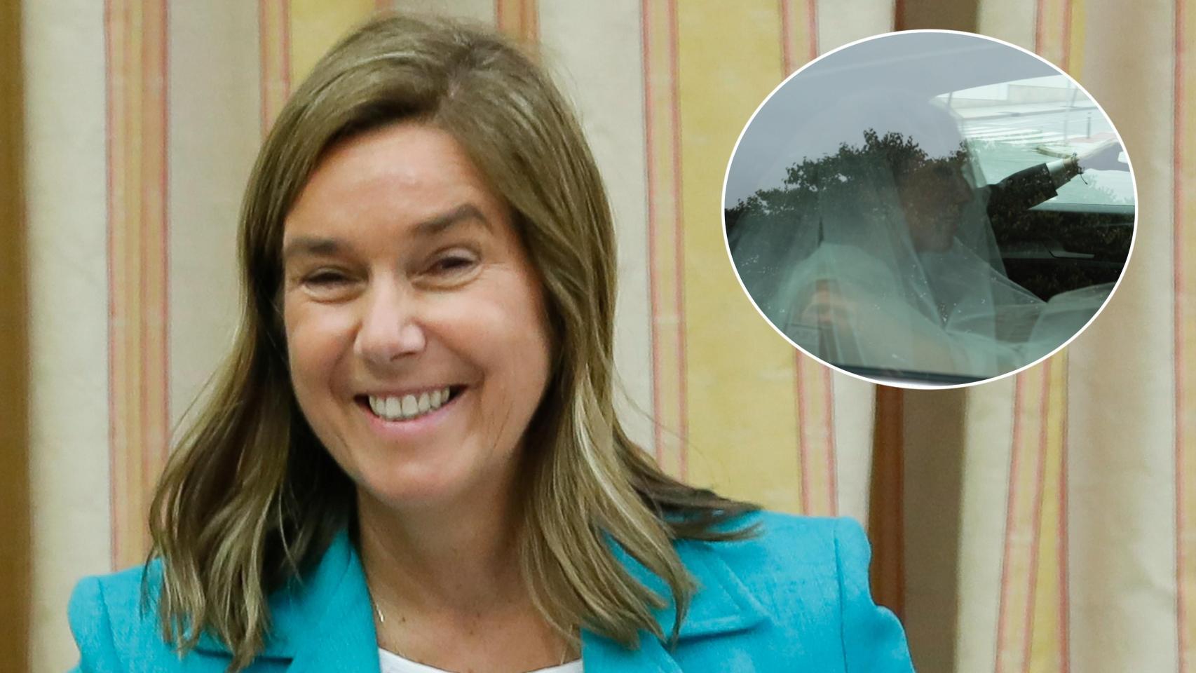 Ana Mato en un fotomontaje de EL ESPAÑOL junto a la llegada de su hija al