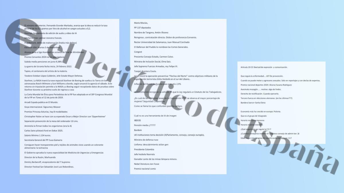 Documento con el examen filtrado a las oposiciones de RTVE.