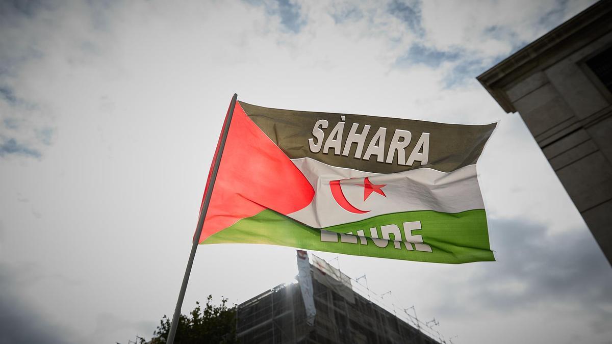 Una bandera durante una manifestación en apoyo al Sahara Occidental en Madrid