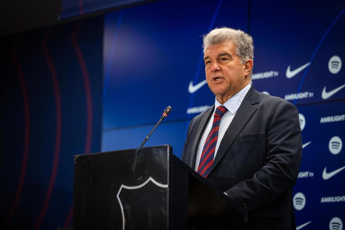 Joan Laporta lors de la conférence de presse.
