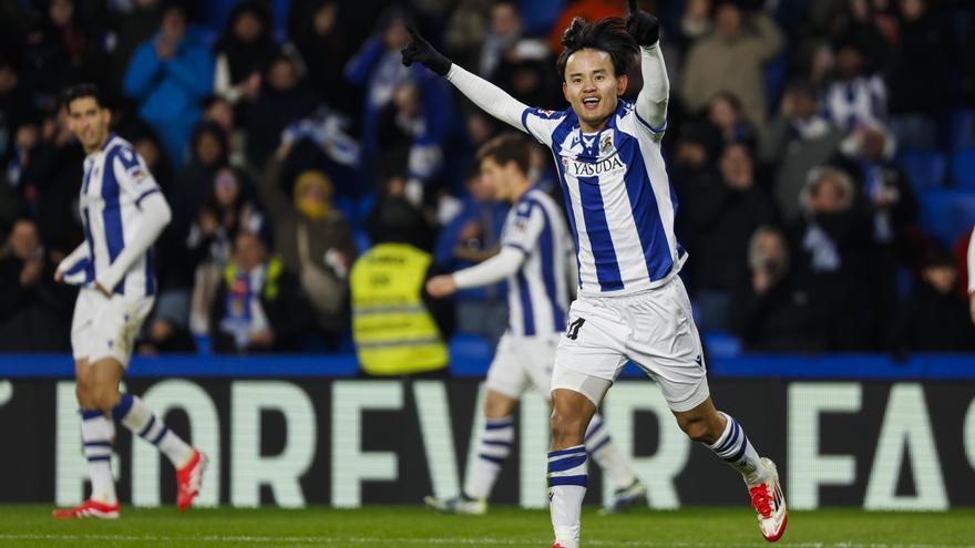 Kubo celebra su gol ante el Villarreal.