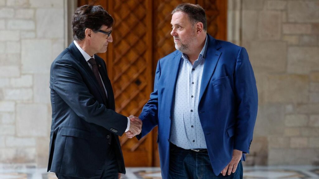Salvador Illa y Oriol Junqueras, en el Palau de la Generalitat.