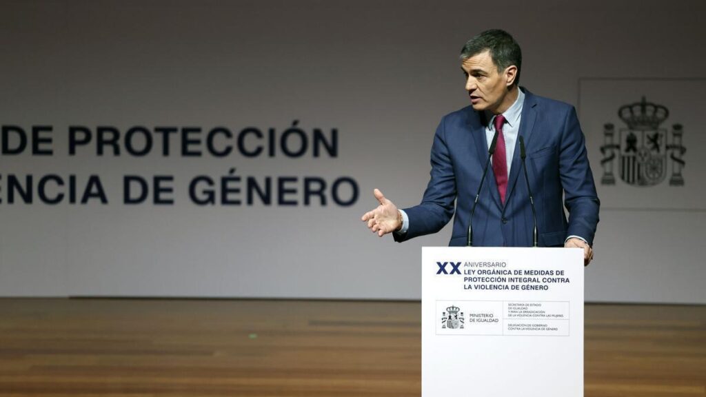 Pedro Sánchez interviene en el acto conmemorativo del 20º aniversario de la Ley contra la Violencia de Género.