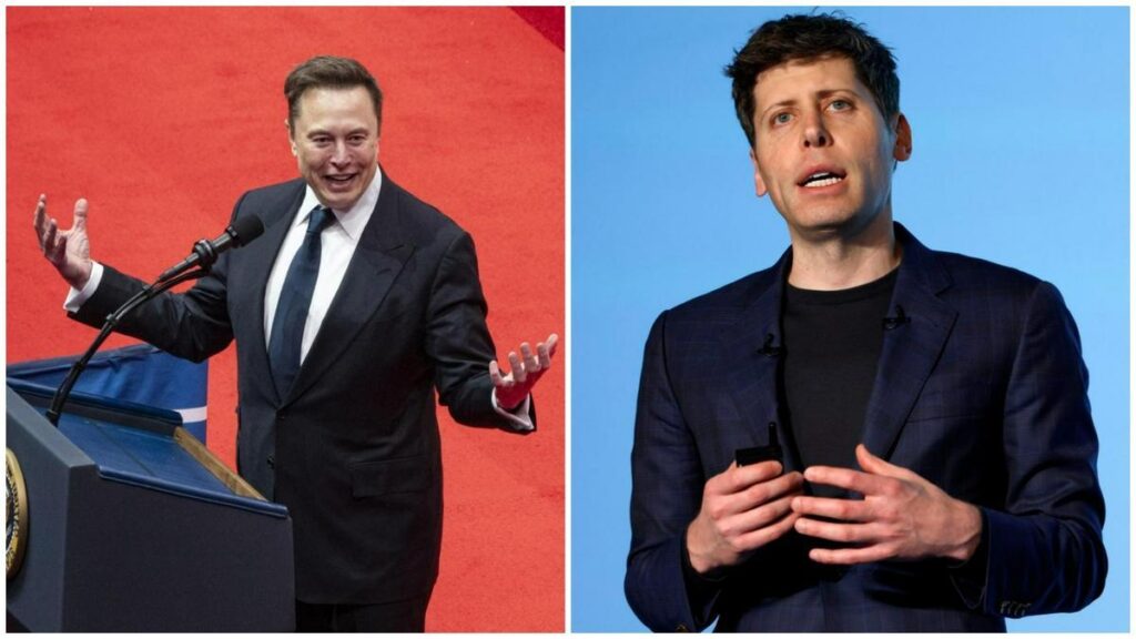 De izquierda a derecha, Elon Musk, propietario de X, y Sam Altman, director ejecutivo de OpenAI
