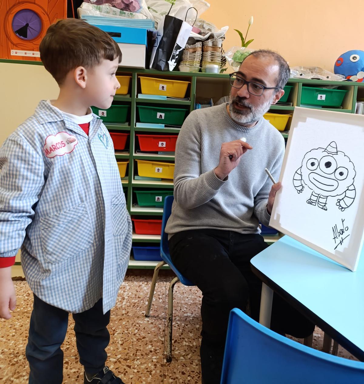 Un étudiant, avec le directeur artistique.