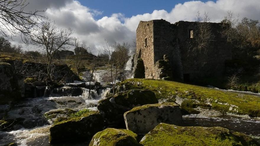 Restos del molino de Trancafuelles en Moral de Sayago durante la época de lluvias.