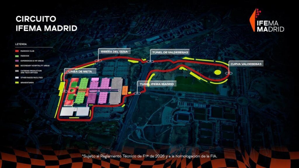 Trazado y leyenda del futuro circuito de F1 de Ifema.