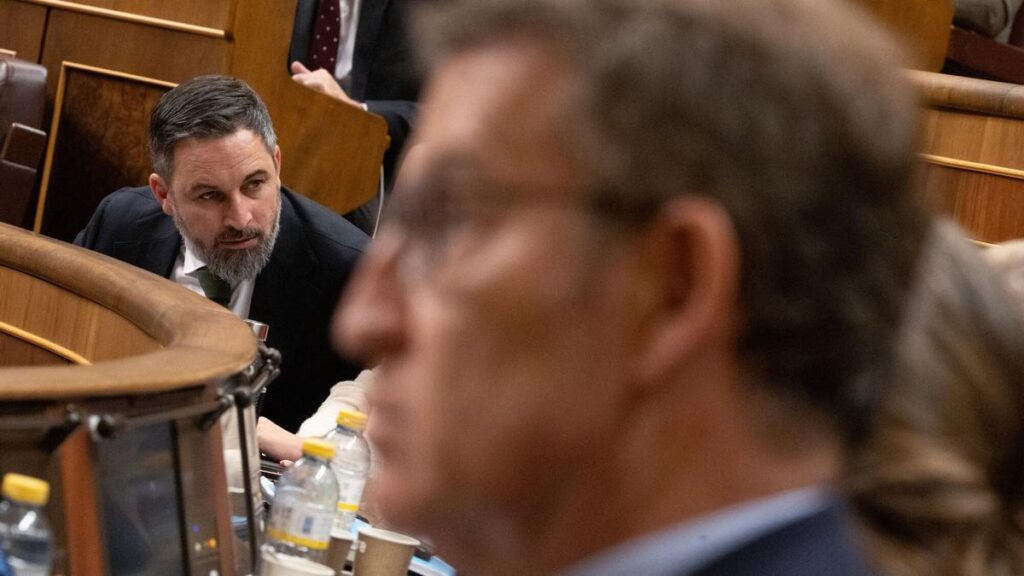 El líder de Vox, Santiago Abascal, durante un pleno en el Congreso de los Diputados.