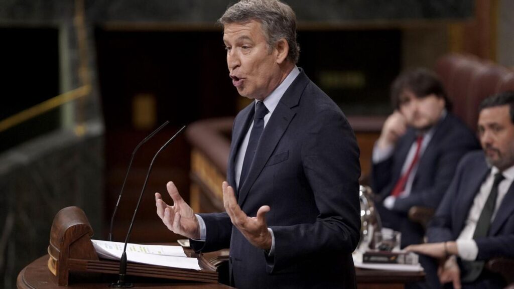 Feijóo, durante la comparecencia en el Congreso.