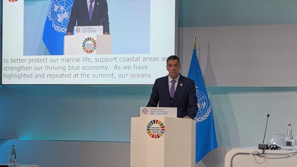 Pedro Sánchez en la Conferencia de los Océanos de Niza.