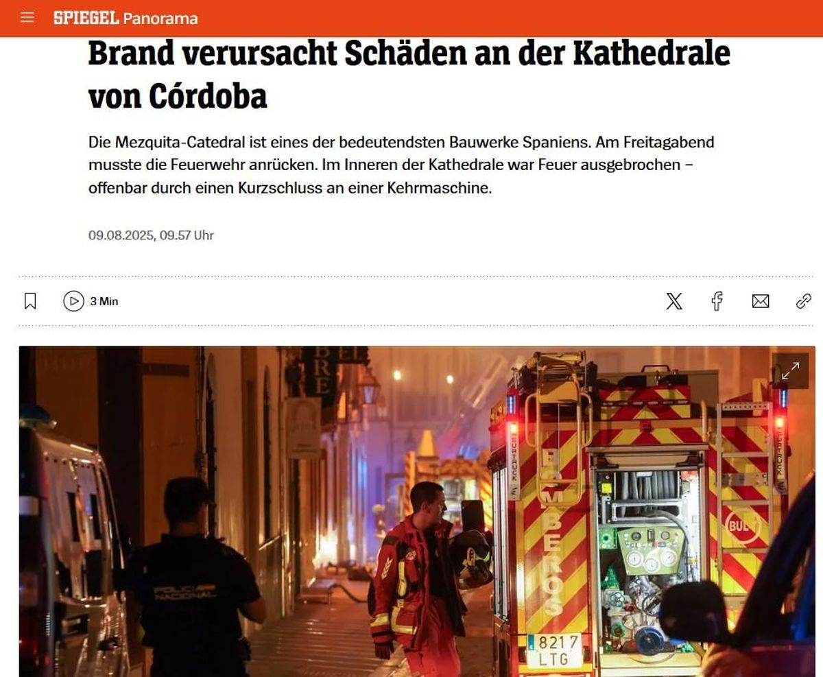 Le feu de la mosquée de la cathédrale, à Der Spiegel.
