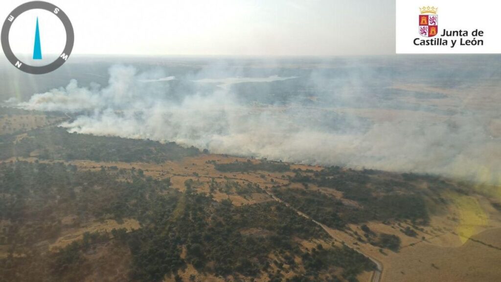 Vista aérea del incendio declarado en el término de Villaflor.