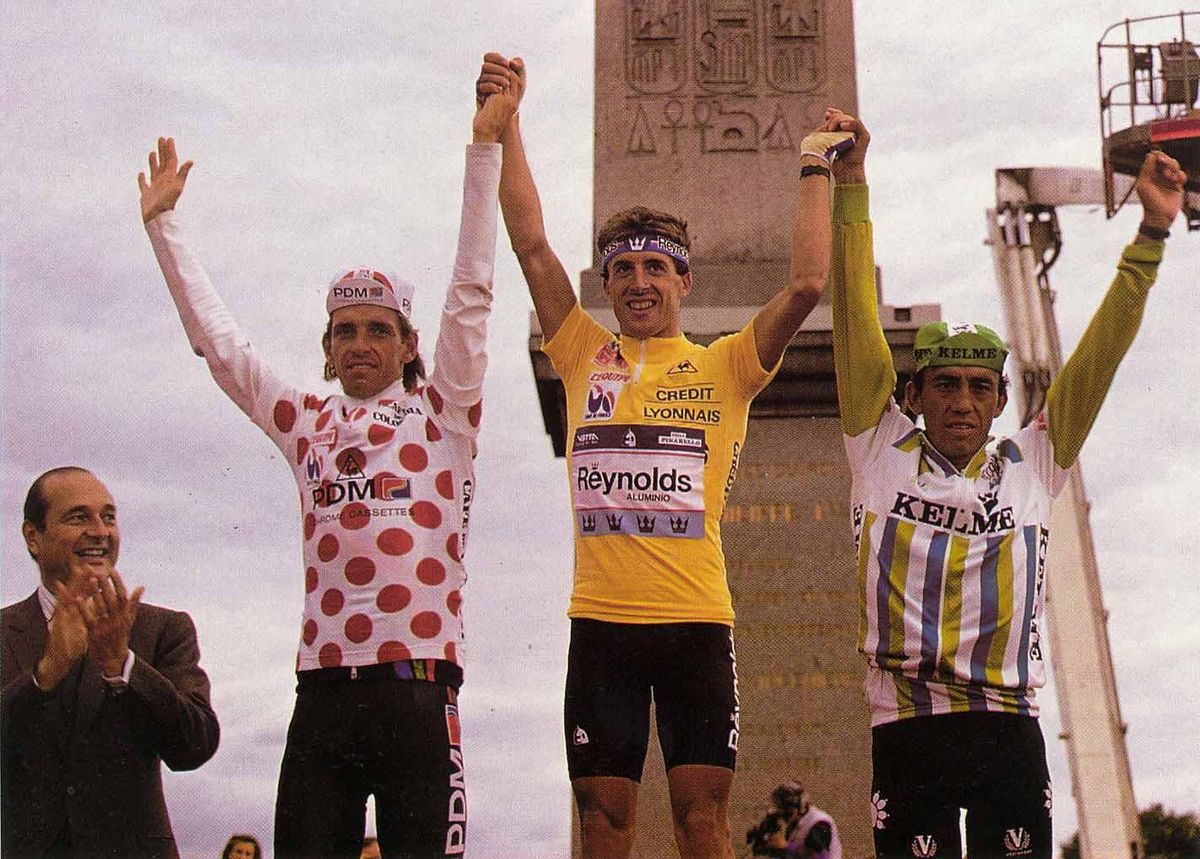 Sur le podium de Paris, Avec Steven Rooks (à Gauche) et Fabio Parra.