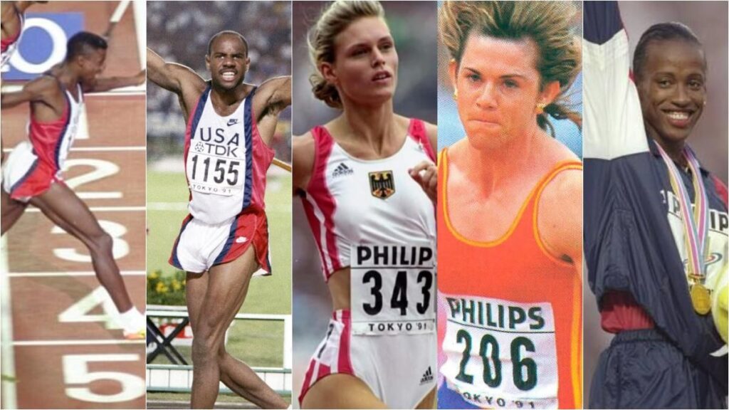 Carl Lewis, Mike Powell, Katrin Krabbe, Sandra Myers y Jackie Joyner-Kersee