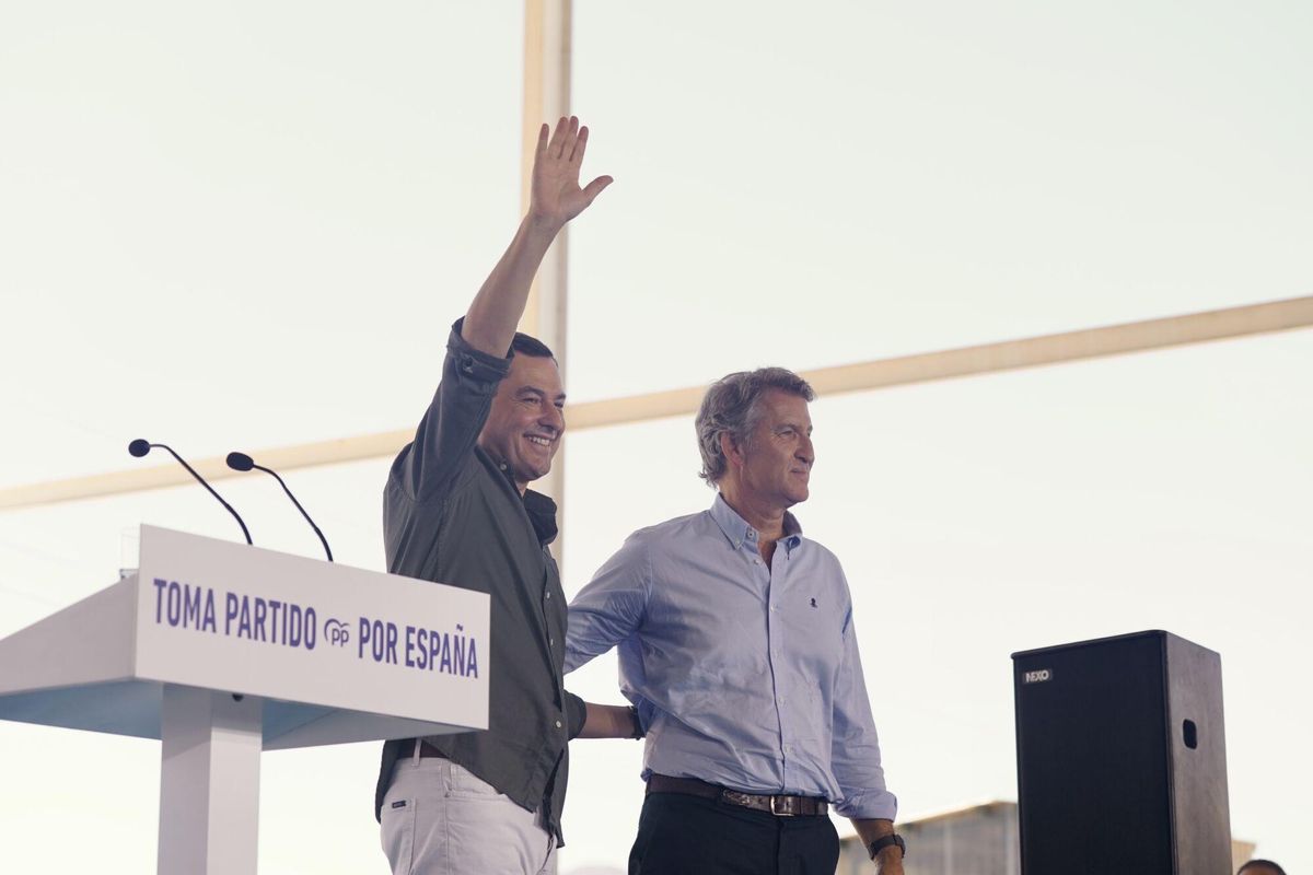 MLG 12-09-2025.-ON Alhaurín El Grande, président du parti populaire, Alberto Núñez Feijóo; Il est impliqué dans l'acte de démarrer le cours politique du PP andalou, ainsi que le président du PP régional et la Junta de Andalucía, Juanma Moreno, le président provincial du PP de Malaga, Patricia Navarro, et le président local, Antonia Ledesma.