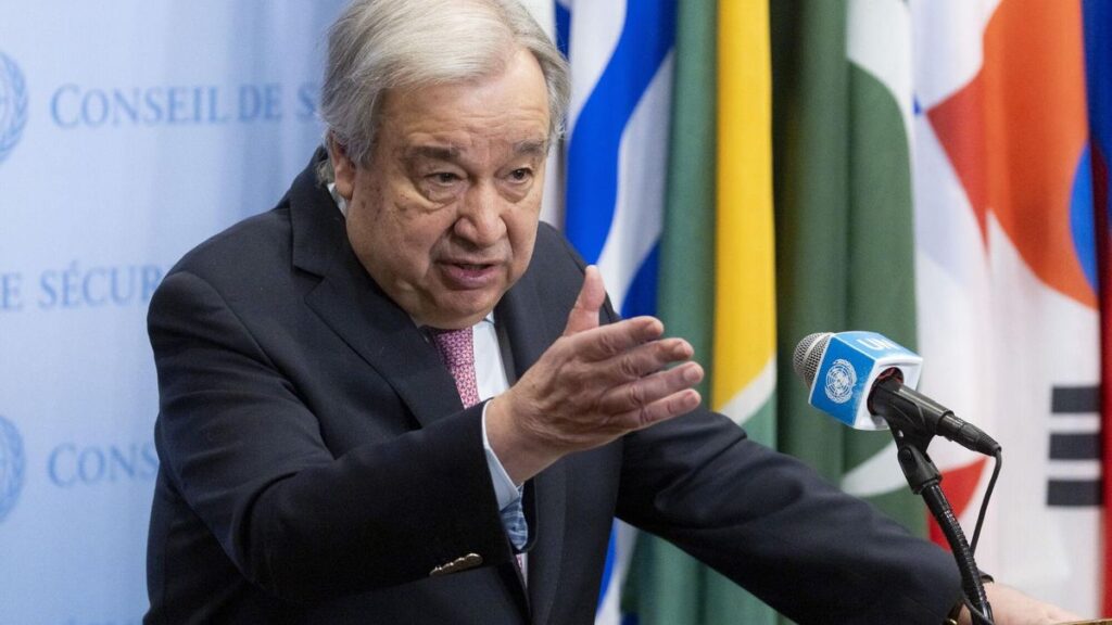 El secretario general de las Naciones Unidas, António Guterres, durante una rueda de prensa, en la sede del organismo, en Nueva York