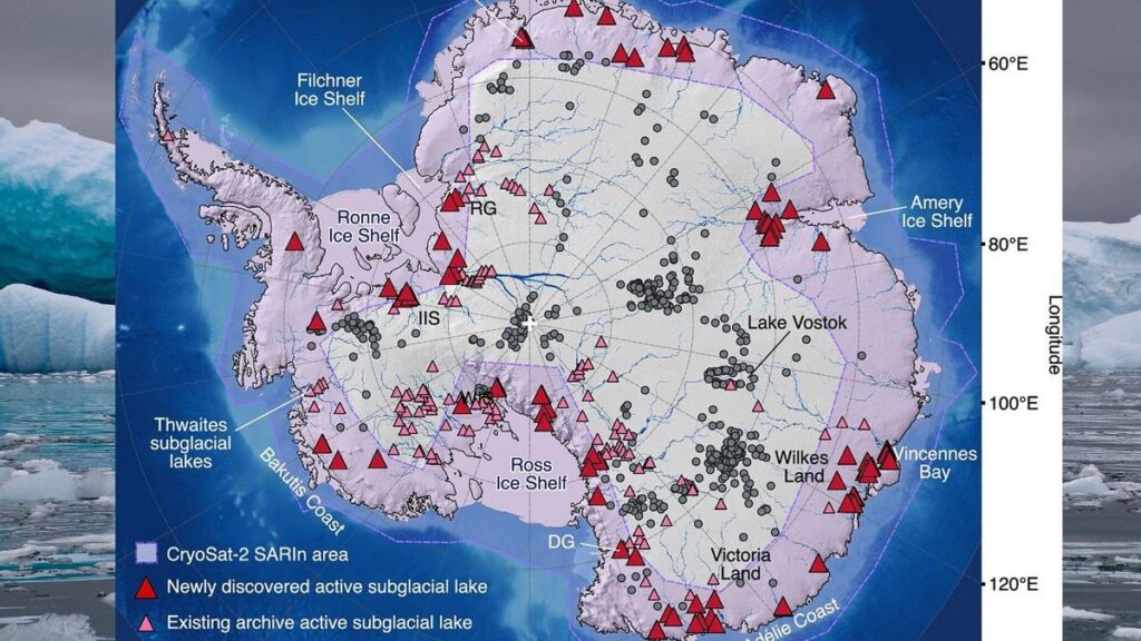 Los triángulos rojos indican los nuevos lagos encontrados
