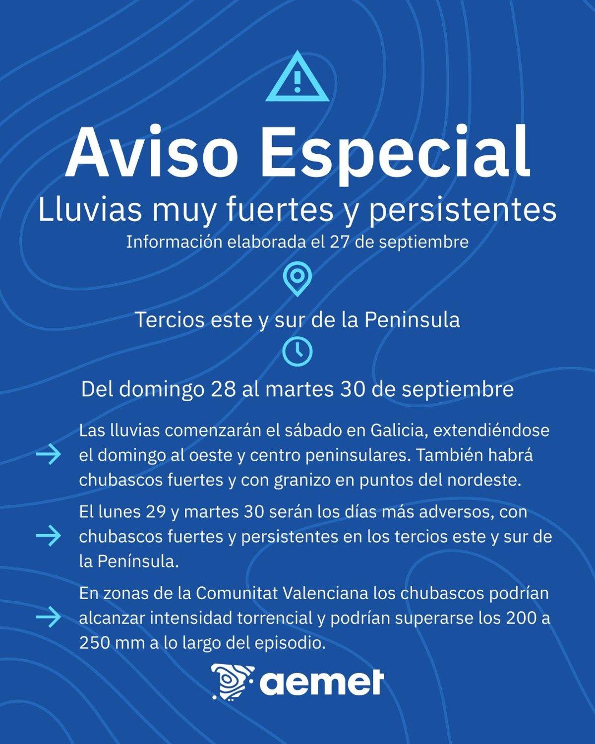 Avis pour des pluies très fortes et persistantes.