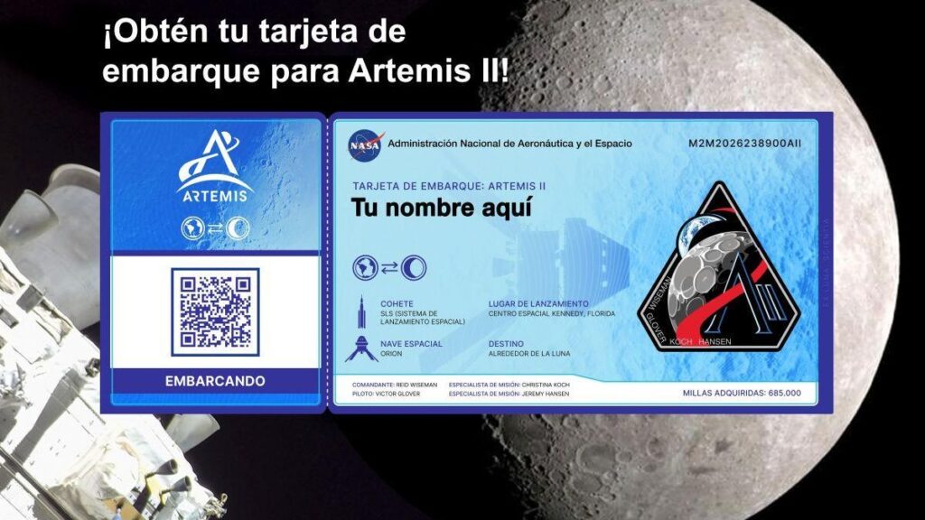 Los nombres de los participantes irán en tarjetas de embarque a bordo de la misión Artemis II de la NASA en 2026.