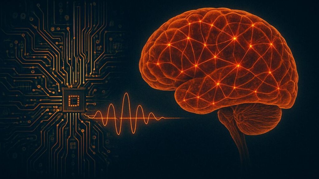 La fusión entre cerebro y silicio: una arquitectura neuronal se entrelaza con los circuitos de la inteligencia artificial.