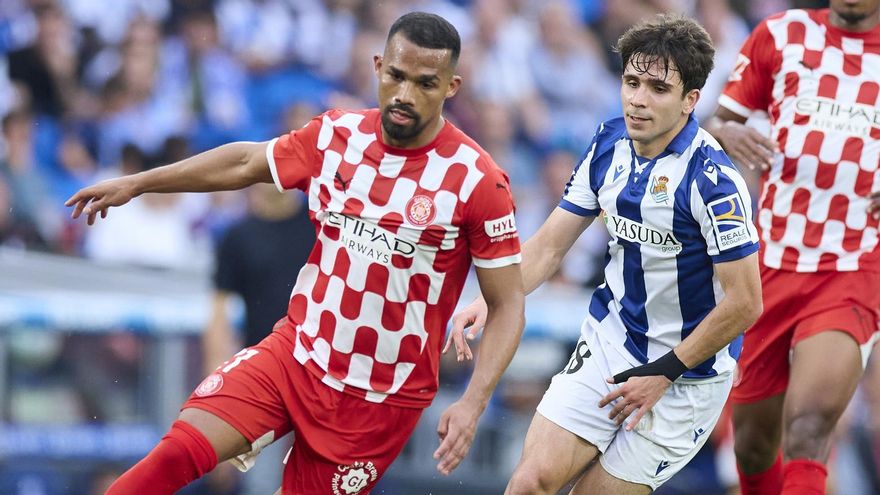 Yangel Herrera, con la camiseta del Girona en un partido ante la Real Sociedad.