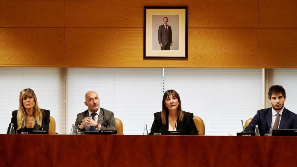 Begoña Gómez, esposa de Pedro Sánchez, durante su comparecencia en la Asamblea de Madrid.