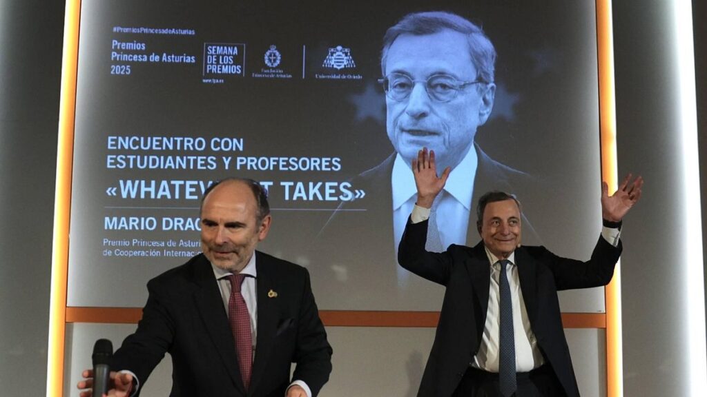 Encuentro de Mario Draghi con profesores y estudiantes en la Facultad de económicas
