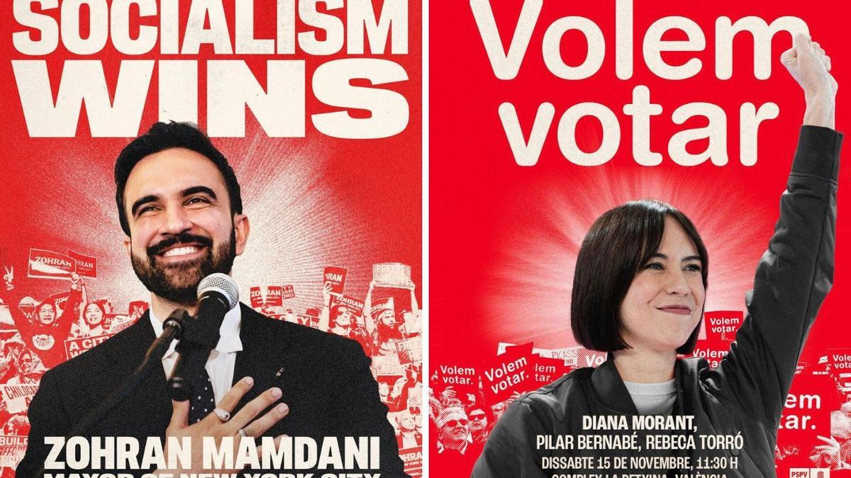 El cartel del alcalde de Nueva York y el del PSPV de Diana Morant