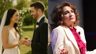 Montage avec un couple qui se marie et María Jesús Montero, ministre des Finances.